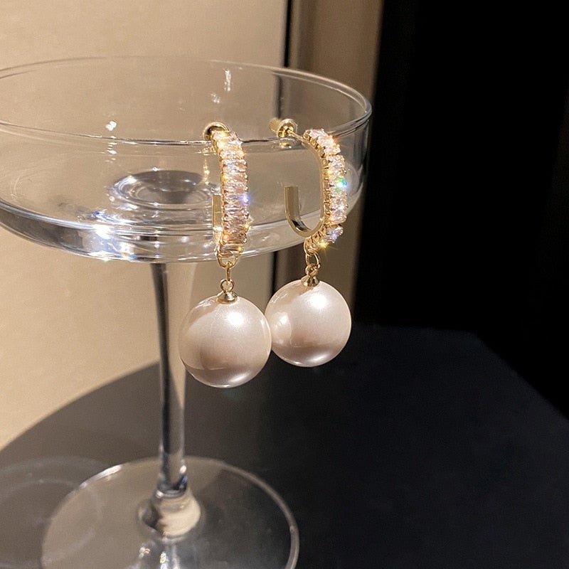 Boucles d'Oreilles de Luxe avec Perles et Zirconia